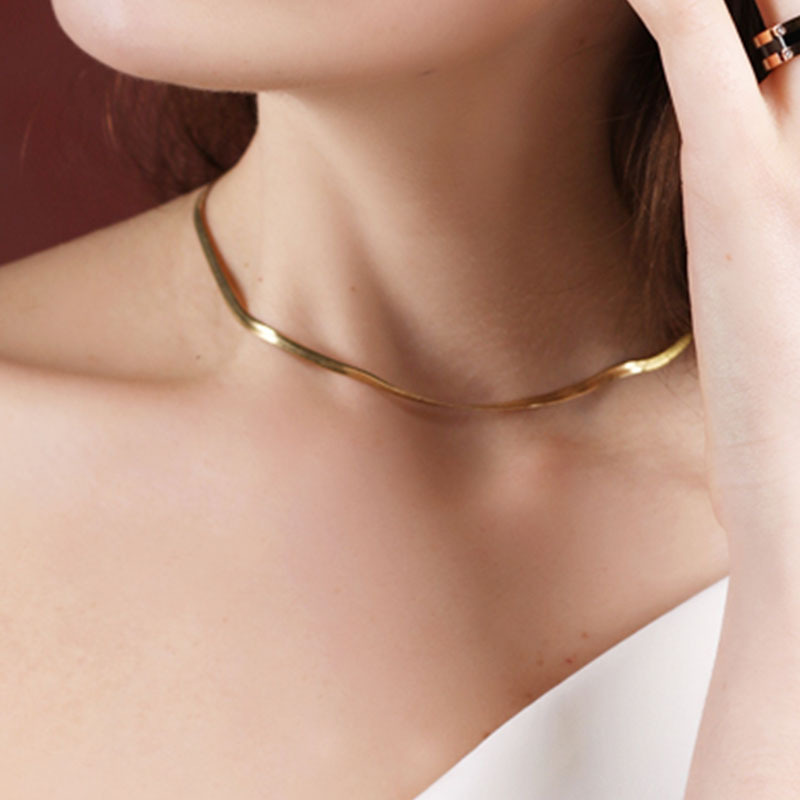 Exquisite 18K Real Gold Silver Plated Choker Necklace Stainless Steel Snake Chain Necklaces For Women Ladies Fine Wedding Jewelry Gift Luxury Accessor