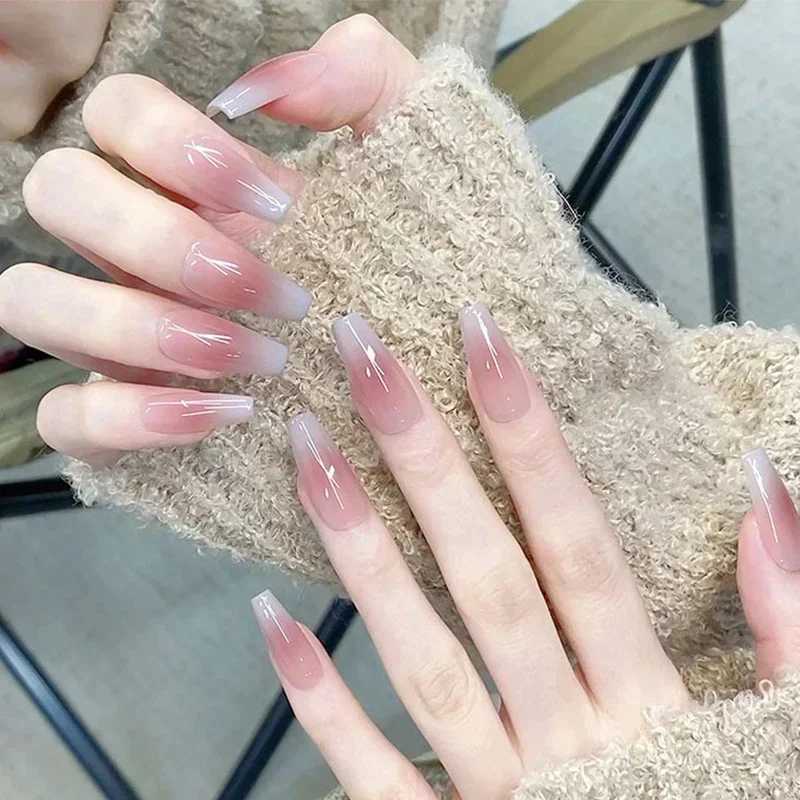 10pcs Handmade Coffin Fake Nails Blusher Gradient Press On Nails For Girls Wearable False Nail Full Cover Artificial Nail TipsXJ241025