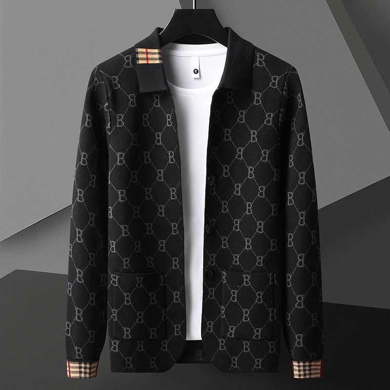 Men's Jackets High end luxury spring/summer mens lapel trendy print design 2024 new business and leisure new knitted cardigan Y2410258KQ8
