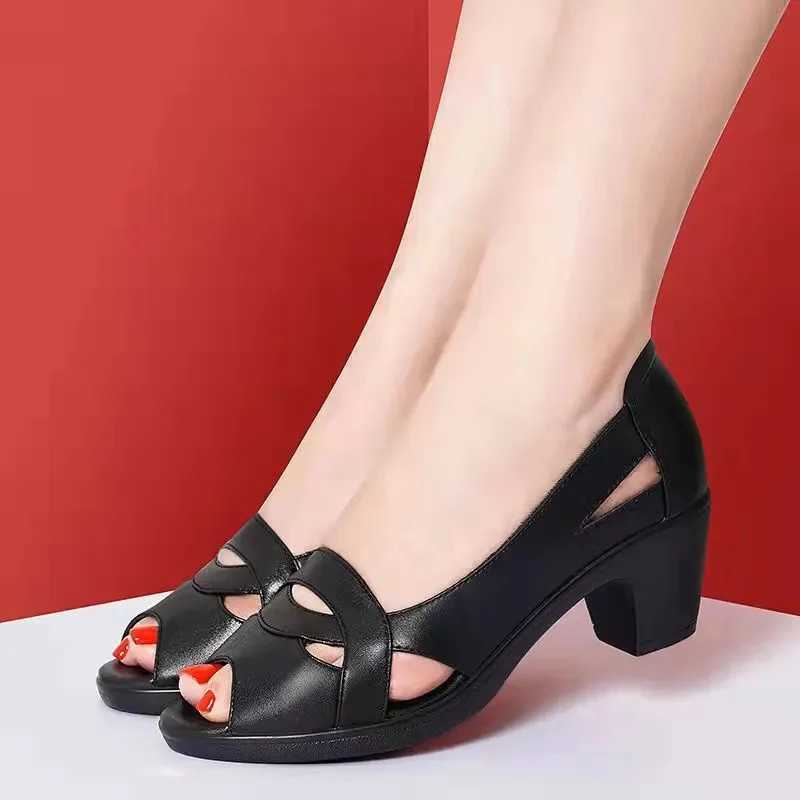 High Quality Cresfimix Zapatos De Mujer Womens Fi Black Hollow Comfortable Spring and Summer Sliding Square High Heels Office Pump A1172 T241024