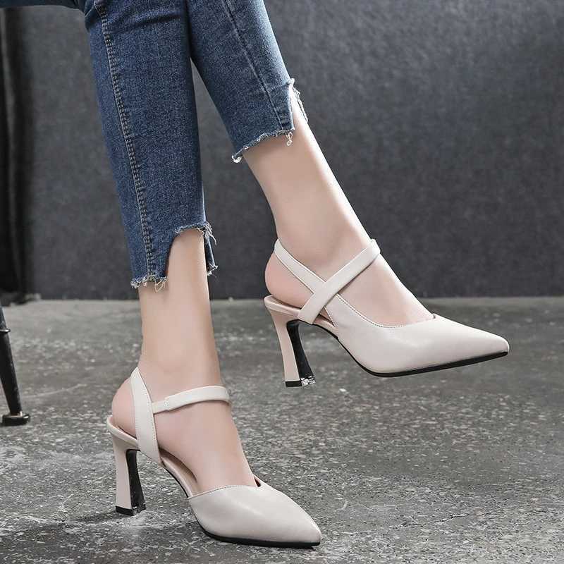 High Quality Soft leather solid color sandals for womens summer new thick high heels with a headband Fi high heels for women T241024