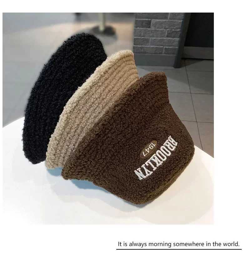 Warm and Comfortable Lambswool Bucket Hat with Letter Embroidery for WomenX241025