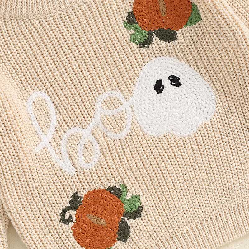 0-6-year-old baby Halloween sweater pumpkin ghost print long sleeved floral knit top suitable for baby boys and girls winter and autumn sweaters W2410
