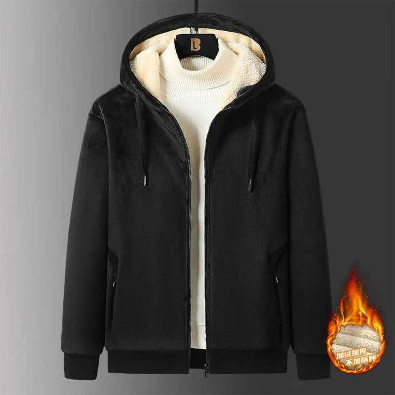 2024 Autumn/Winter New Solid Color Cashmere Hoodie Mens Casual Loose Thick High Waist Large Size Coat L-8XL W241024