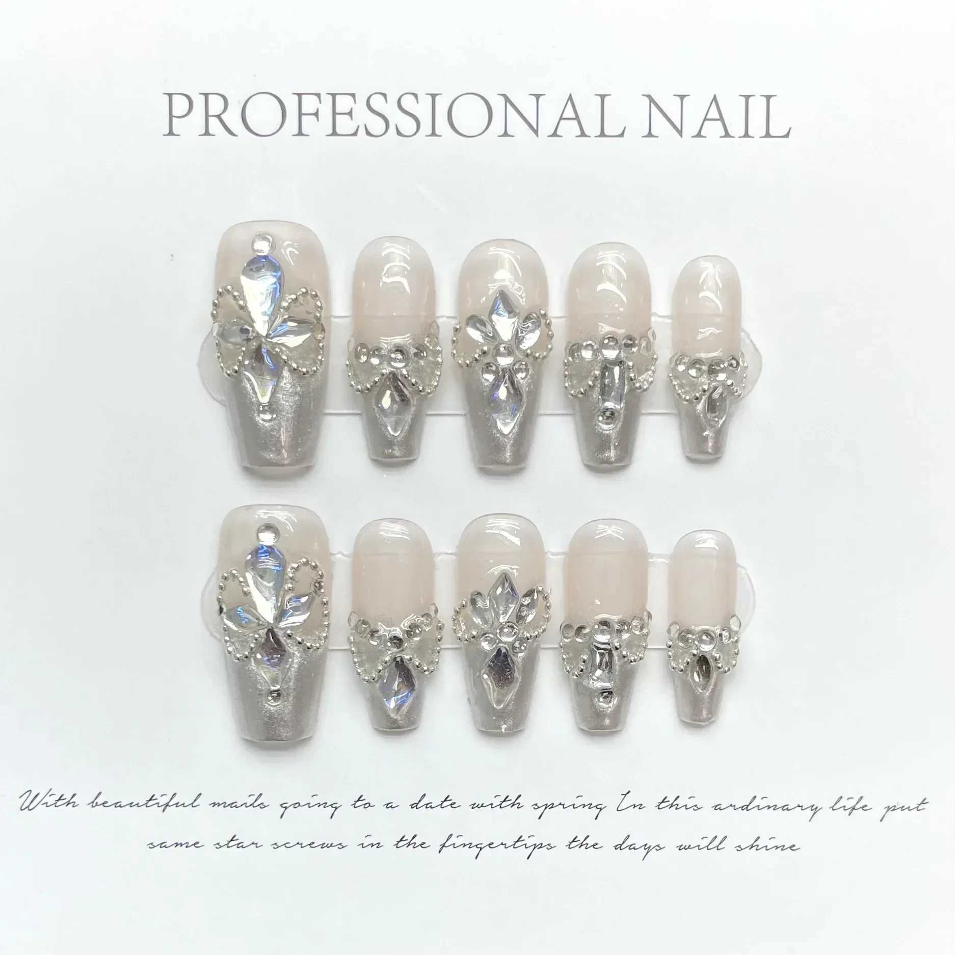 10Pcs Set Blue Handmade Press On Nails Snowflakes Ballet with Rhinestones False Nails Decoration Manicure Fake Nails Tips ArtXJ241025