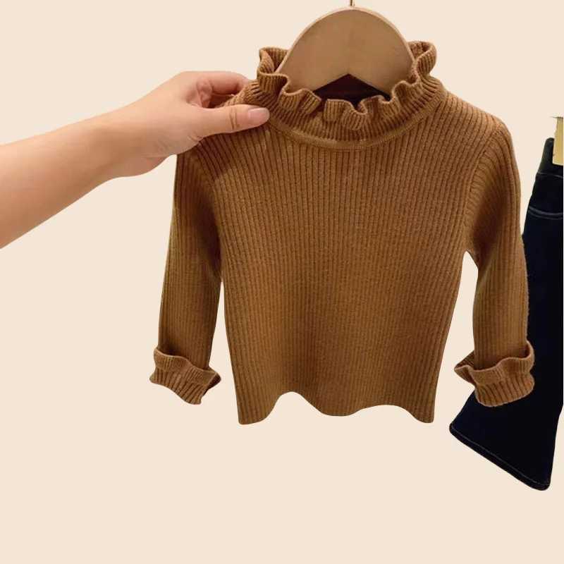 Childrens Sweater Bottom Top 1-6Y 2024 Autumn Solid High Elasticity Girls Knitted Floral Childrens Turtle Neck Sparkling Girls Sweater W241025