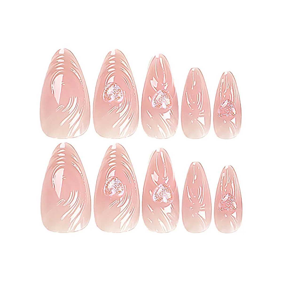24Pcs 3D Long Press on Almond Water Wave Acrylic False Nails Stick on Wearable Artificial Nails Art Perfect for Women and GirlsXJ241025