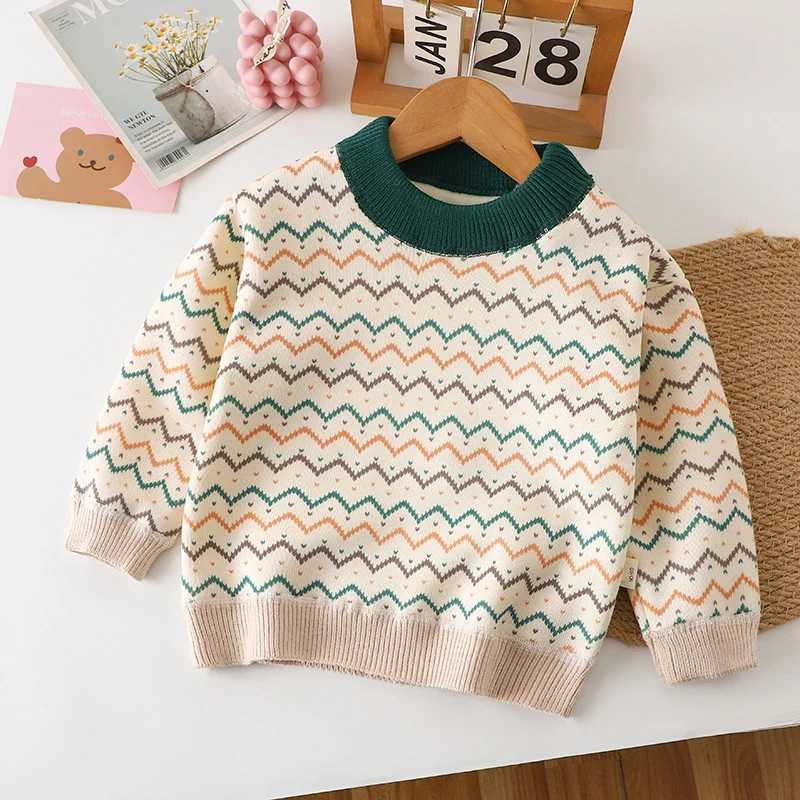 In autumn and winter boys and girls wear childrens striped thick bottom shirts to warm up their childrens warm tops W241025