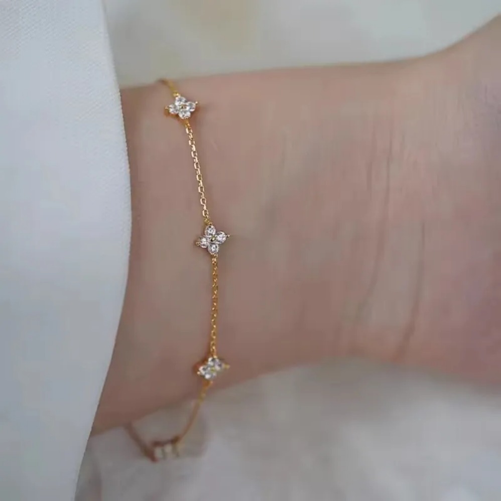 Dainty S Sterg Sier 14K Gold Plated Four Leaf Clover Bracelet For Women Wholesale Luxury Designer Bracelet Bangle Gold Brace