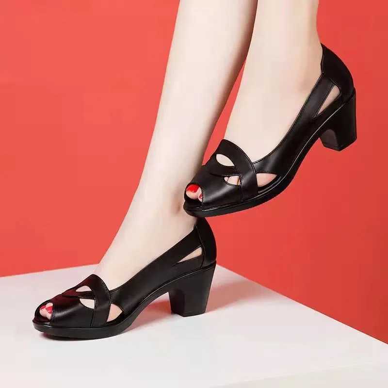 High Quality Cresfimix Zapatos De Mujer Womens Fi Black Hollow Comfortable Spring and Summer Sliding Square High Heels Office Pump A1172 T241024