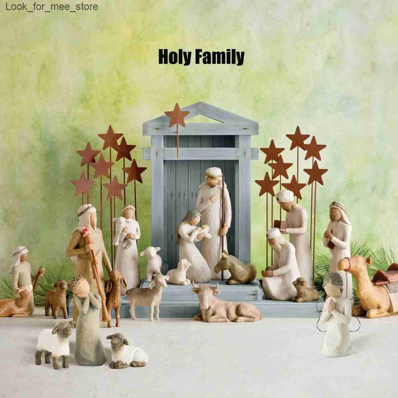 Christmas Decorations 2024 Nativity Statue Resin Holy Family Willow Tree Set Celebrating Easter Religion Handmade Decoration Customized Gift L240910