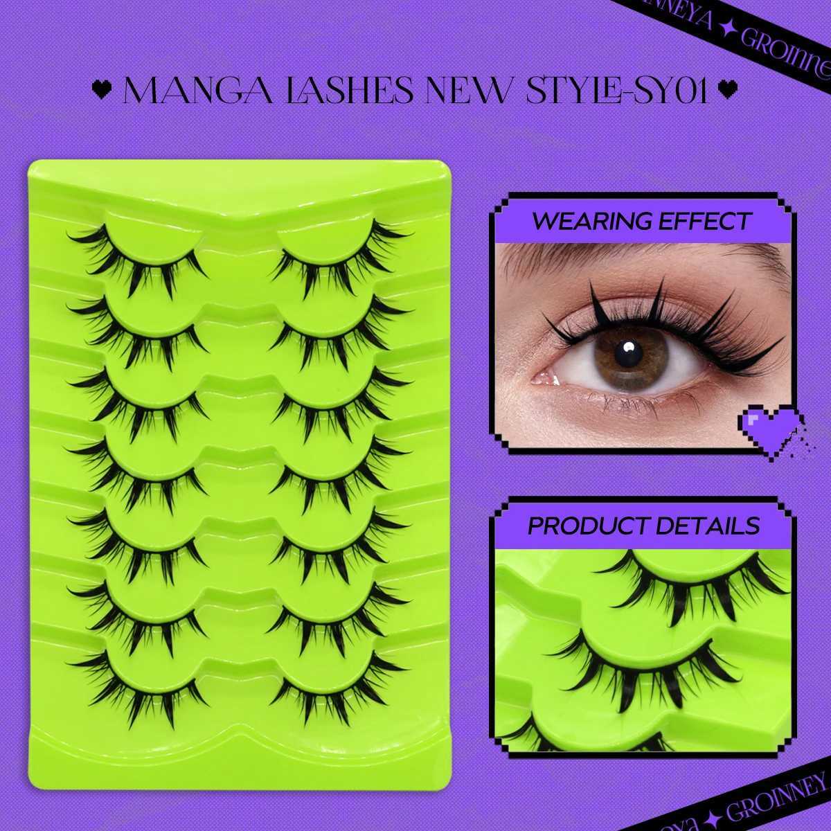 Groinneya Manga Eyelash 5/7 Pair Eyelash 3D Natural False Eyelash Fluffy Soft Cross Wispy Natural Eyelash Extension MakeupW241024