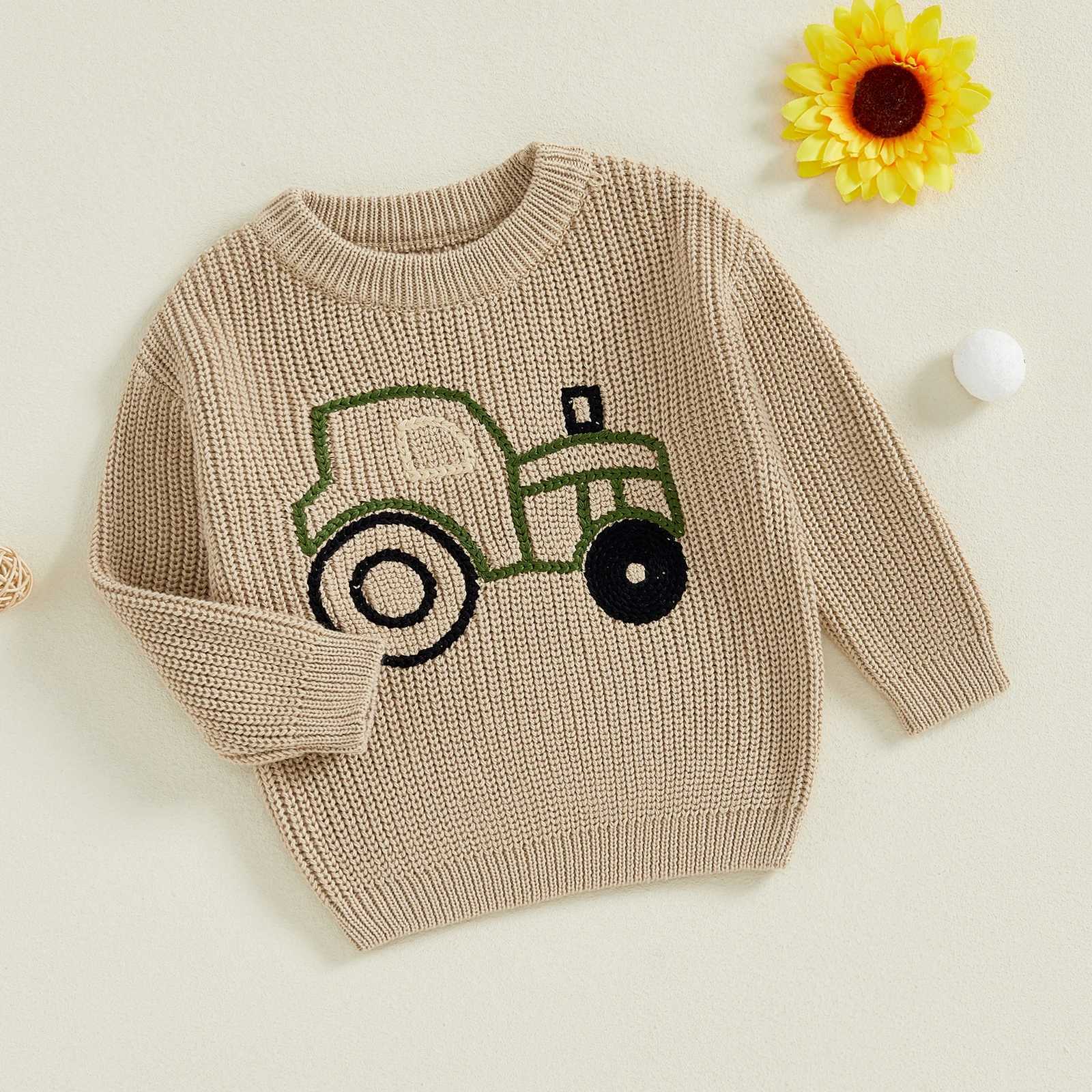 FOCUSNORM 0-3Y Autumn Winter Girls and Boys Knitted Sweater in 2 Colors Long Sleeve O-Collar Truck Embroidery Zipper Knitted Sweater W241025