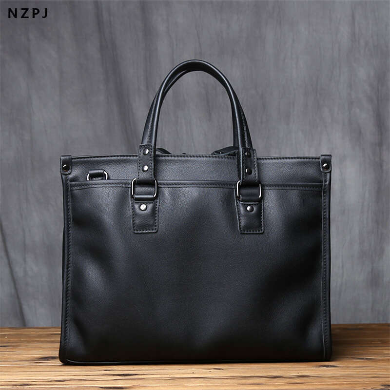 Genuine Men Briefcase Natural Cowhide Casual Handbag Soft Leather Business Shoulder Bag For 16 Inch Laptop