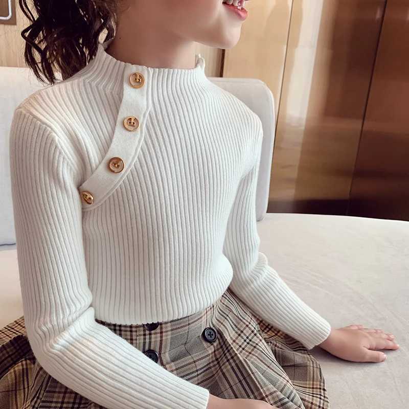 2022 Fashion Spring Girls Sweater Knitted Pulling Top Turtlrneck Girls Sweater 2-14 Years Old Childrens Clothing Warm Childrens Sweater W241025
