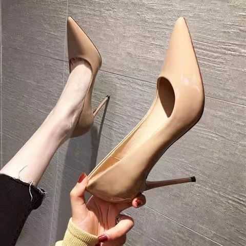 Heels sandals slides red bottomed S pointed shallow mouth sexy single summer new versatile French high slim heels bridesmaid banquet shoes