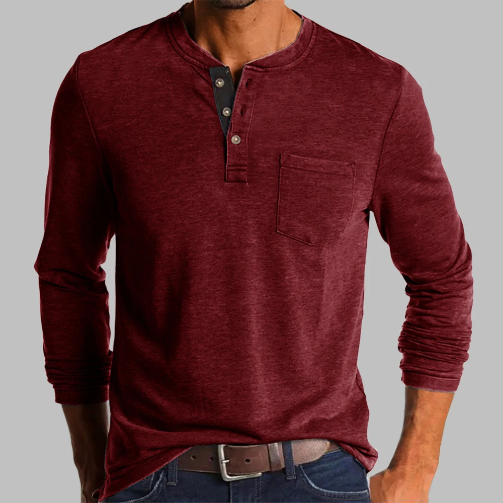 Spring/Autumn Trends Mens Elegant Fashion Button Half Open Collar Solid Color Long Sleeve Pocket Top Mens Shirt 241024CJ