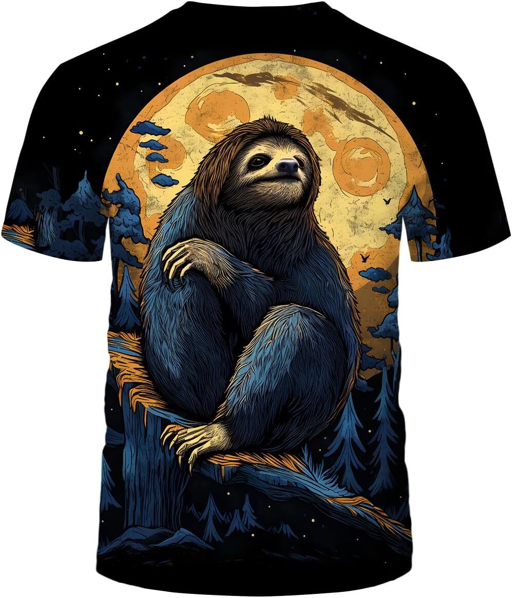 Mens T shirt Sloth Moon Short Sleeved Shirt Tee Digital Tropical Animal Summer T-Shirt for Men Tops tee Casual tops summer clothes cool