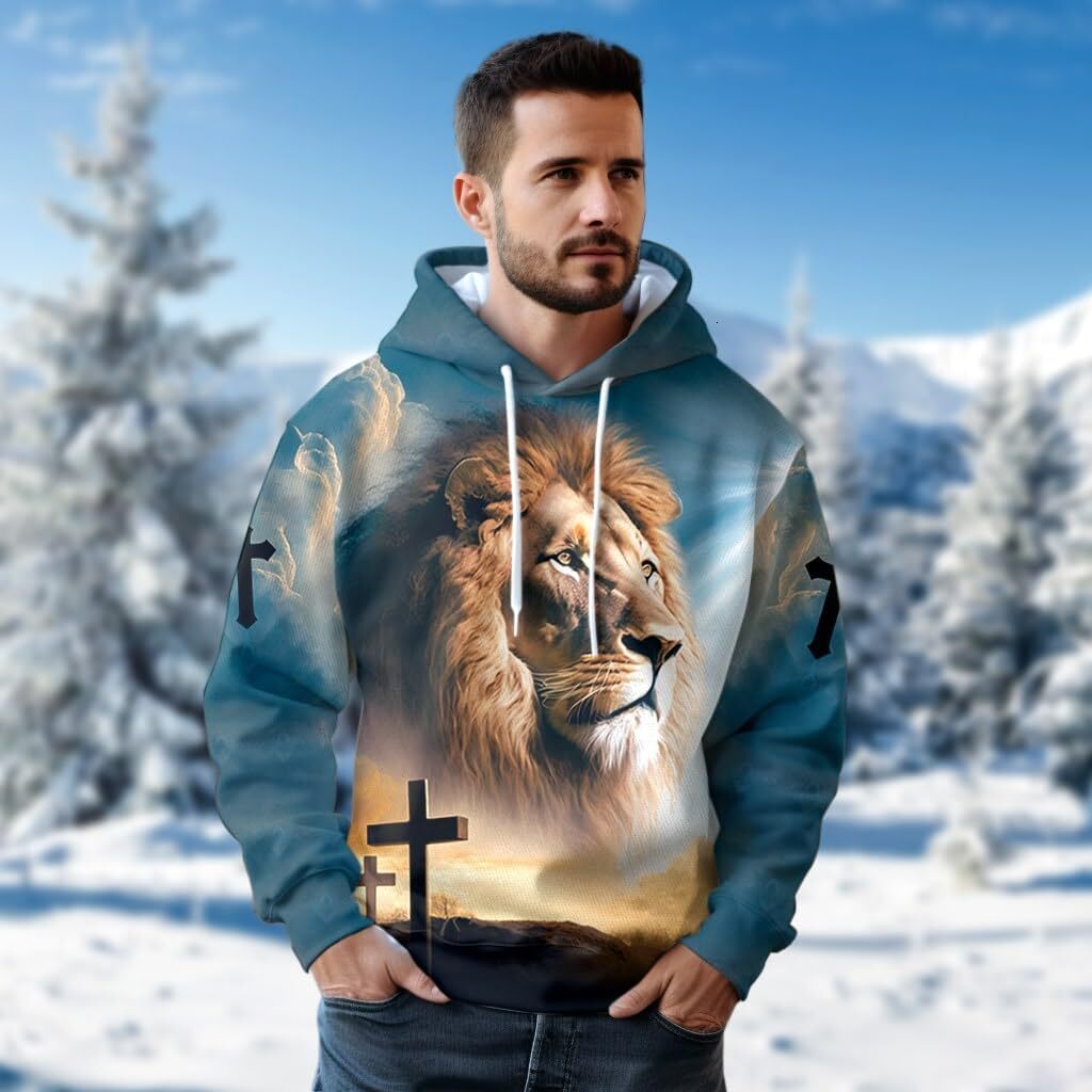 Hoodie for Mens Womens Unisex Hoodie 3D Printed Lion Face Christ Favor Pullover Hooded Sweatshirt Hoodies With Big Pockets All-in-one fashionHoodies s