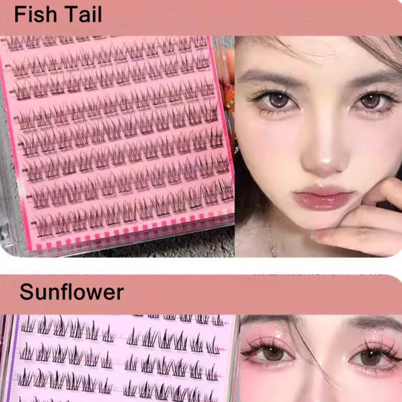 Volume without glue self-adhesive false eyelashes fluffy fish tail thick curled eyelashes extension DIY animation eyesW241024