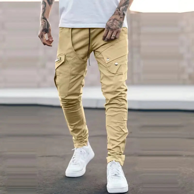 European And American Style Fashion Mens Casual Loose Large Size Straight Knit Trousers Multi-pocket Sports Cargo Pants 241024