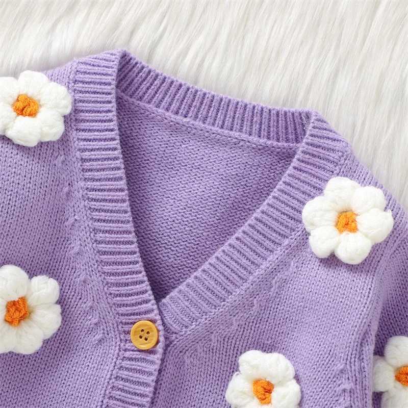 Newly born girl sweater jacket 2023 autumn winter fashion flower girl knitted cardigan wool sweater jacket for childrens clothing W241025