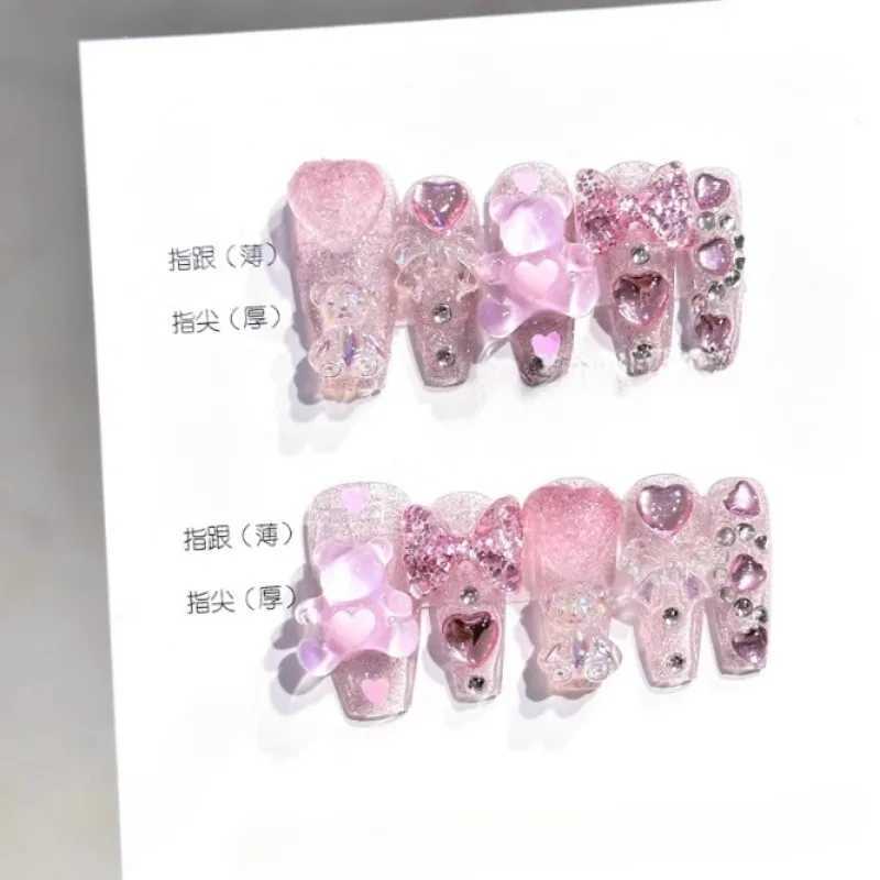 Nude Collection Handmade Fake Nails Simple Coffin Cute Nails 10Pcs High Quality Artifical Falsenails Press On Love Bow DecorXJ241025