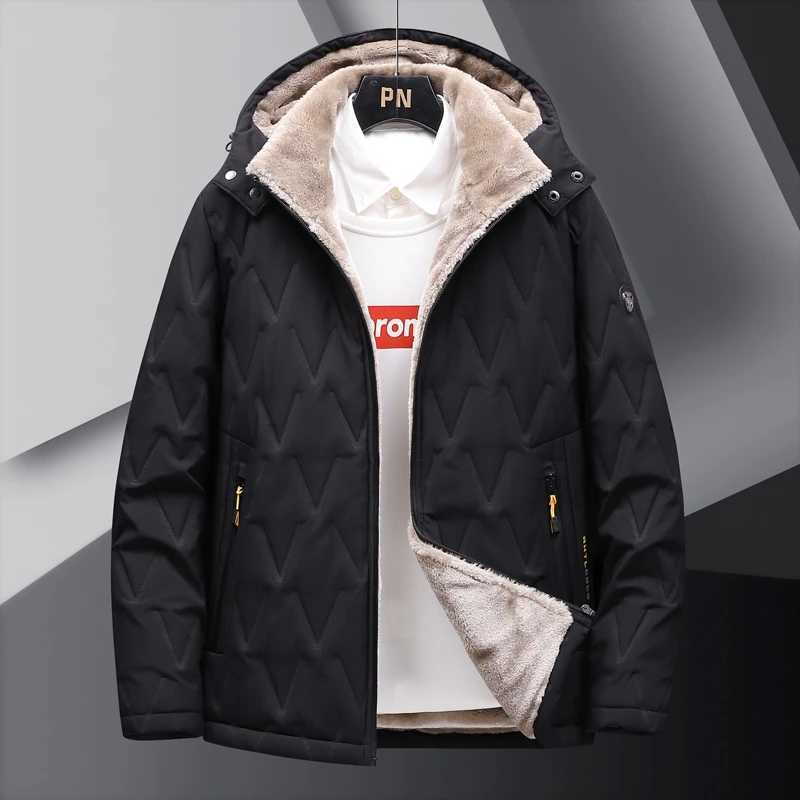 Mens warm Flce winter jacket new plus size hood Parka cashmere thick jacket oversized with fur leather jacket apron jacket W241024