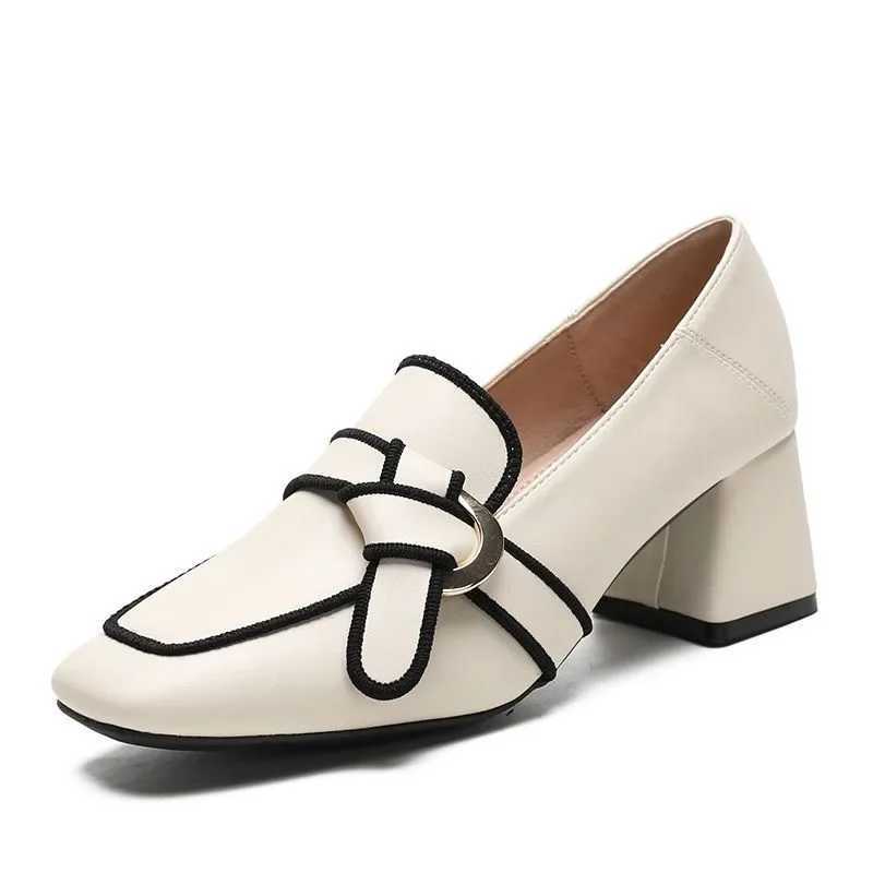 High Quality French womens thick high heels womens slippers autumn trend leather high-heeled wedding shoes zapatos de mujer T241024