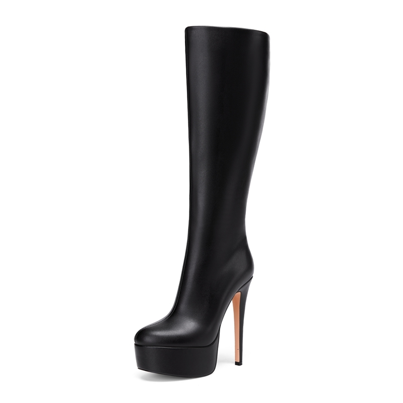 Kaky's New Round Head Waterproof Platform Heel Large Size Women's High Barrel Long Fashion Boots