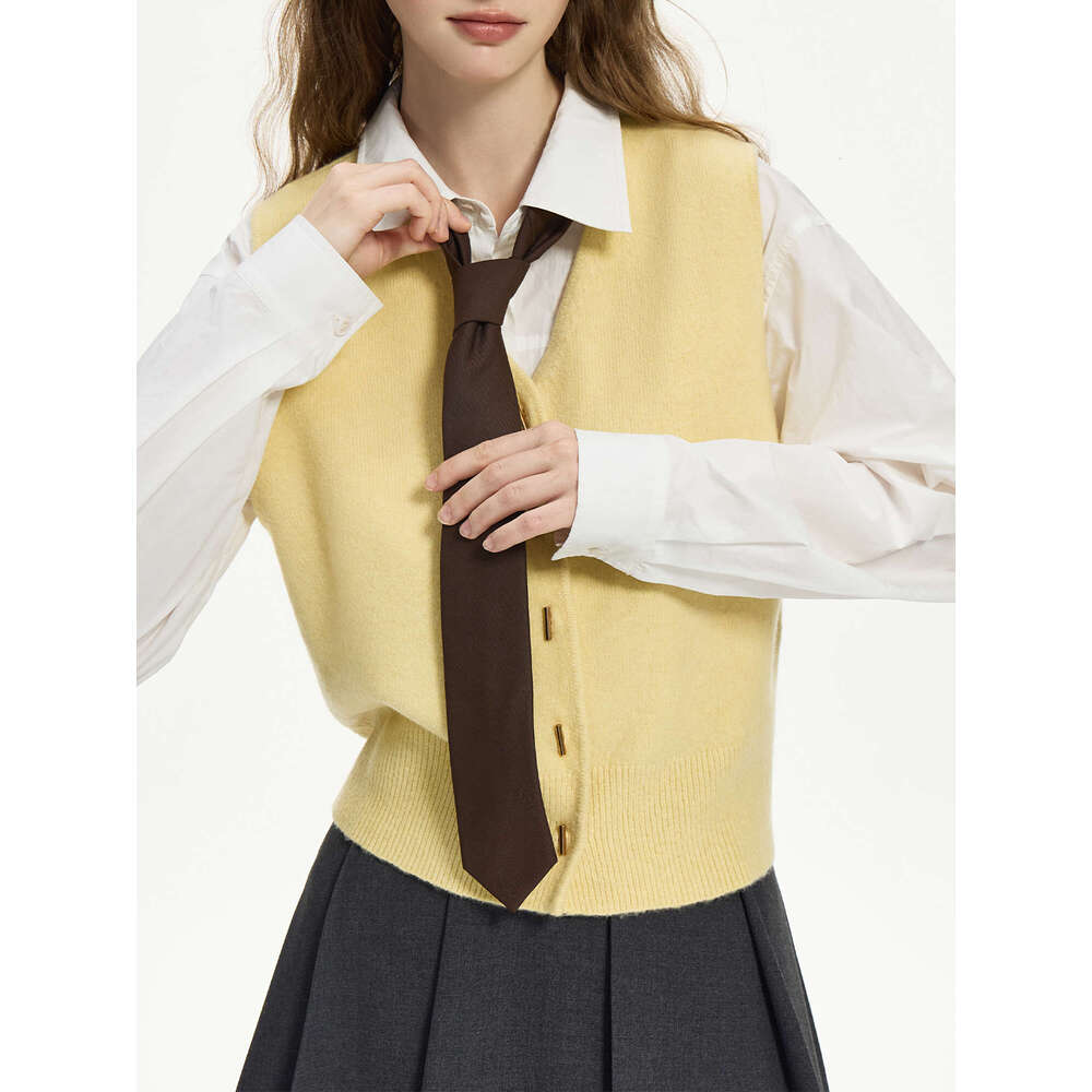 FSLE 7.3% Wool V-Neck Vest Cardigan Two Pieces Set For Women 2024 Autumn Winter New Loose Knit Warm Chic Top 24Fs14187+24Fs14230