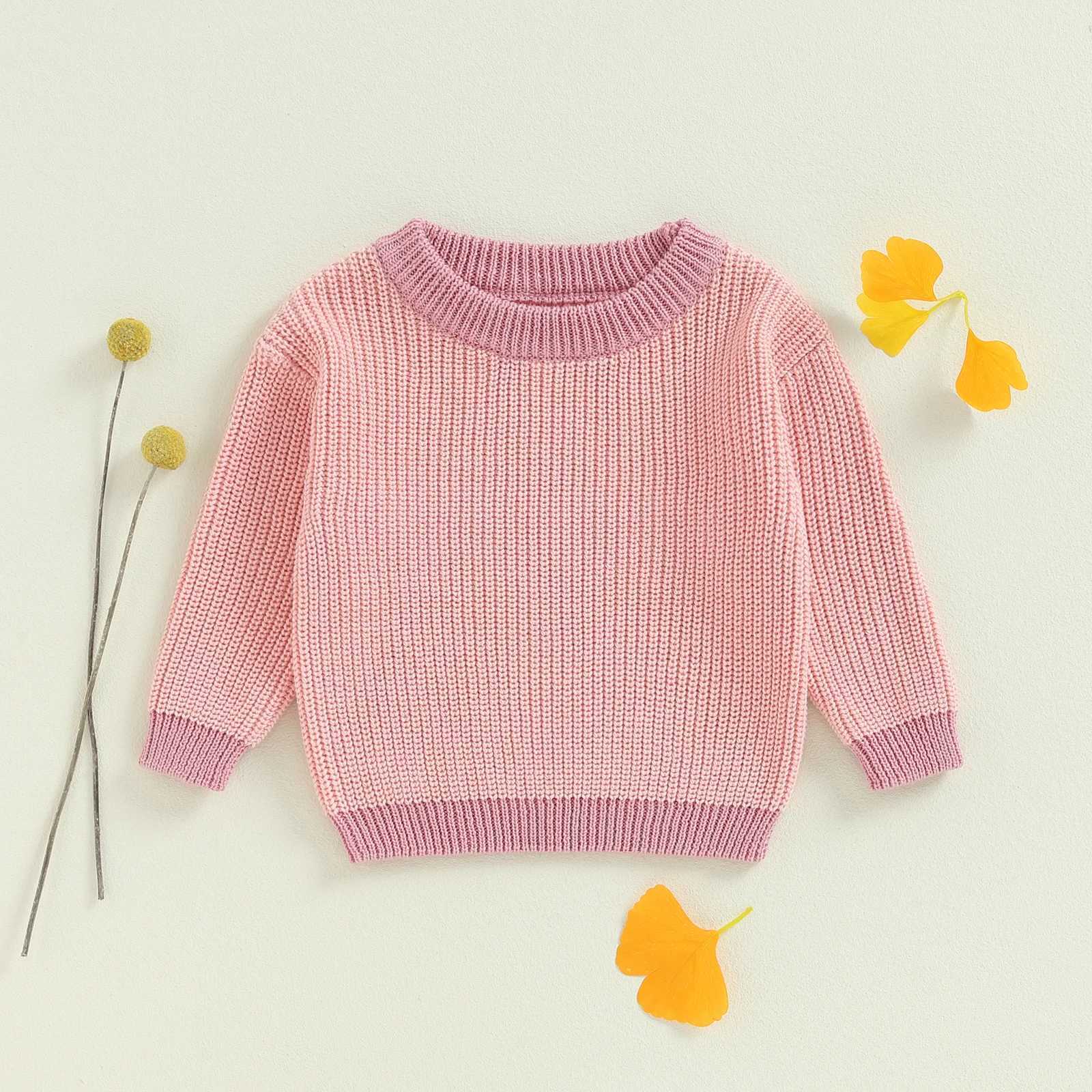 Fall Winrer childrens warm sweater long sleeved round neck contrasting color zipper childrens top knitted childrens clothing W241025