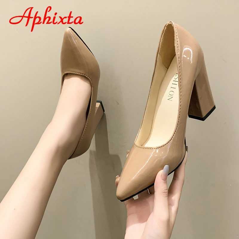High Quality Aphixta New 10cm Square High Heels Pump Womens Shoes Patent Leather Sexy Wedding Party Official Casual Super Size Szie 31-50 T241024