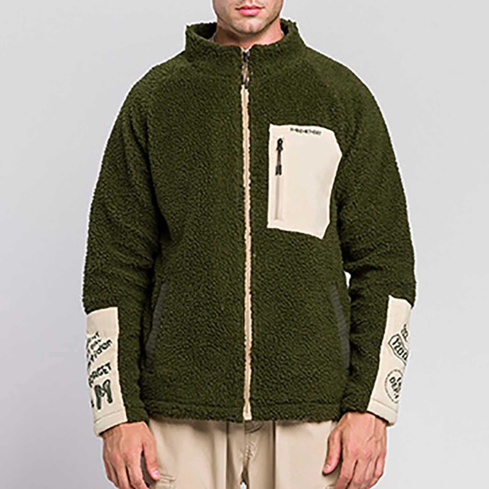 Mens Nalized Pocket Collision Color Splicing Lambswool Mens Lightweight Zipper Wool Mens Large High Wool Jacket W241024