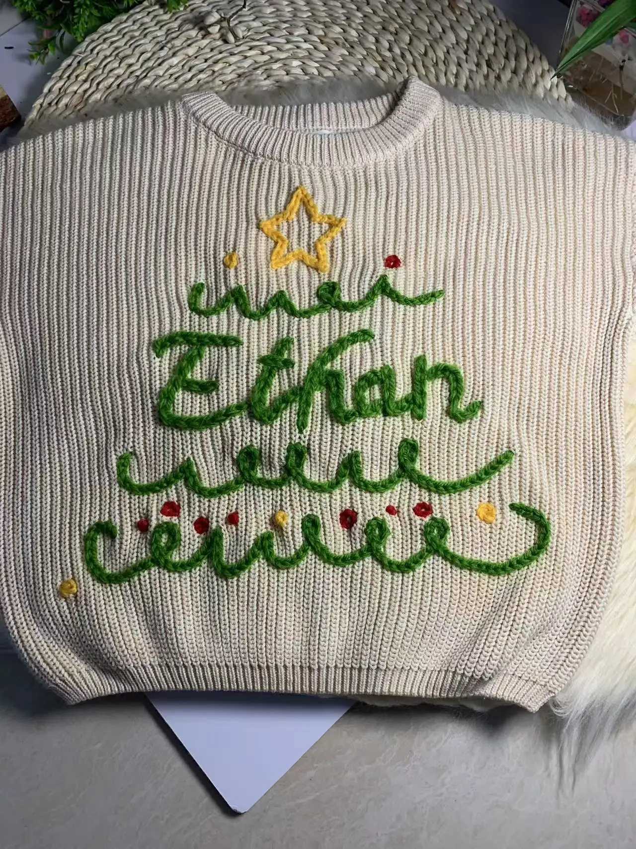 Customized name sweaters hand embroidered name sweaters personalized baby sweaters and winter womens clothing for newborn girls W241025
