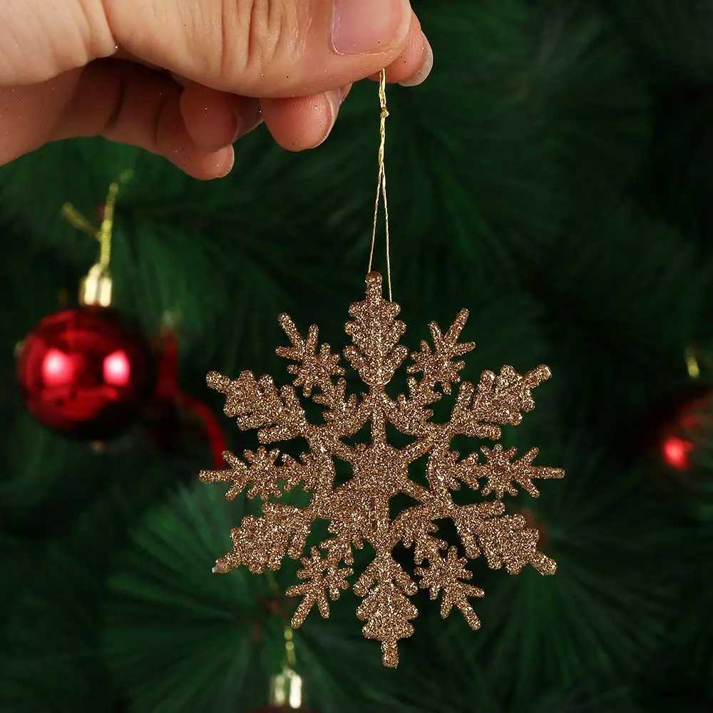 12Pcs 75cm Gold Powder Snowflake for Xmas Charming White Christmas Tree Decor Xmas Party Holiday Christmas Ornaments Home Decor C251030