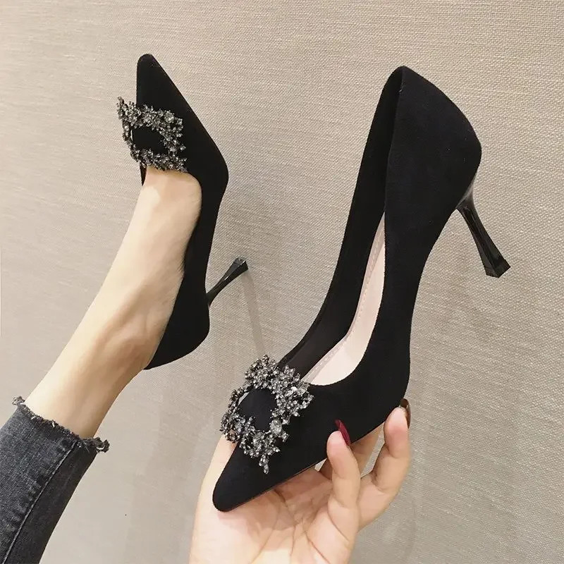 Elegant black toe high heels for women Fall 2024 professional single shoe decoration 241024