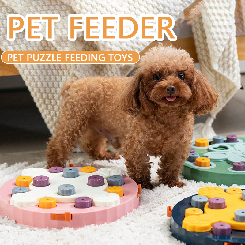 Dog puzzle board toys slow leakage slow food control cat cherry blossom dog bowl plastic small and medium kitten and dog food utensils