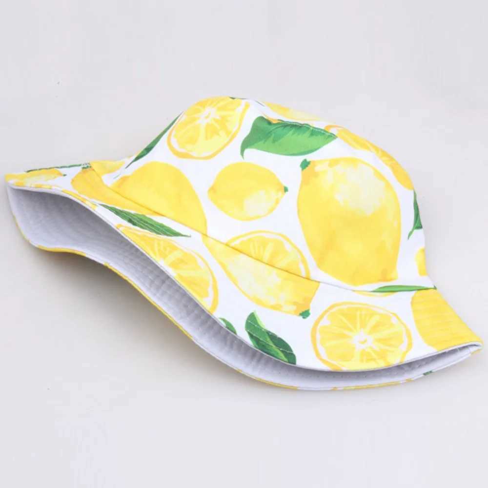 Lemon Pineple Cherry Printed Bucket Hat Sun Panama Cs Mens Beach Girls Fishing Cotton Fruit Fishermans Hat W241024