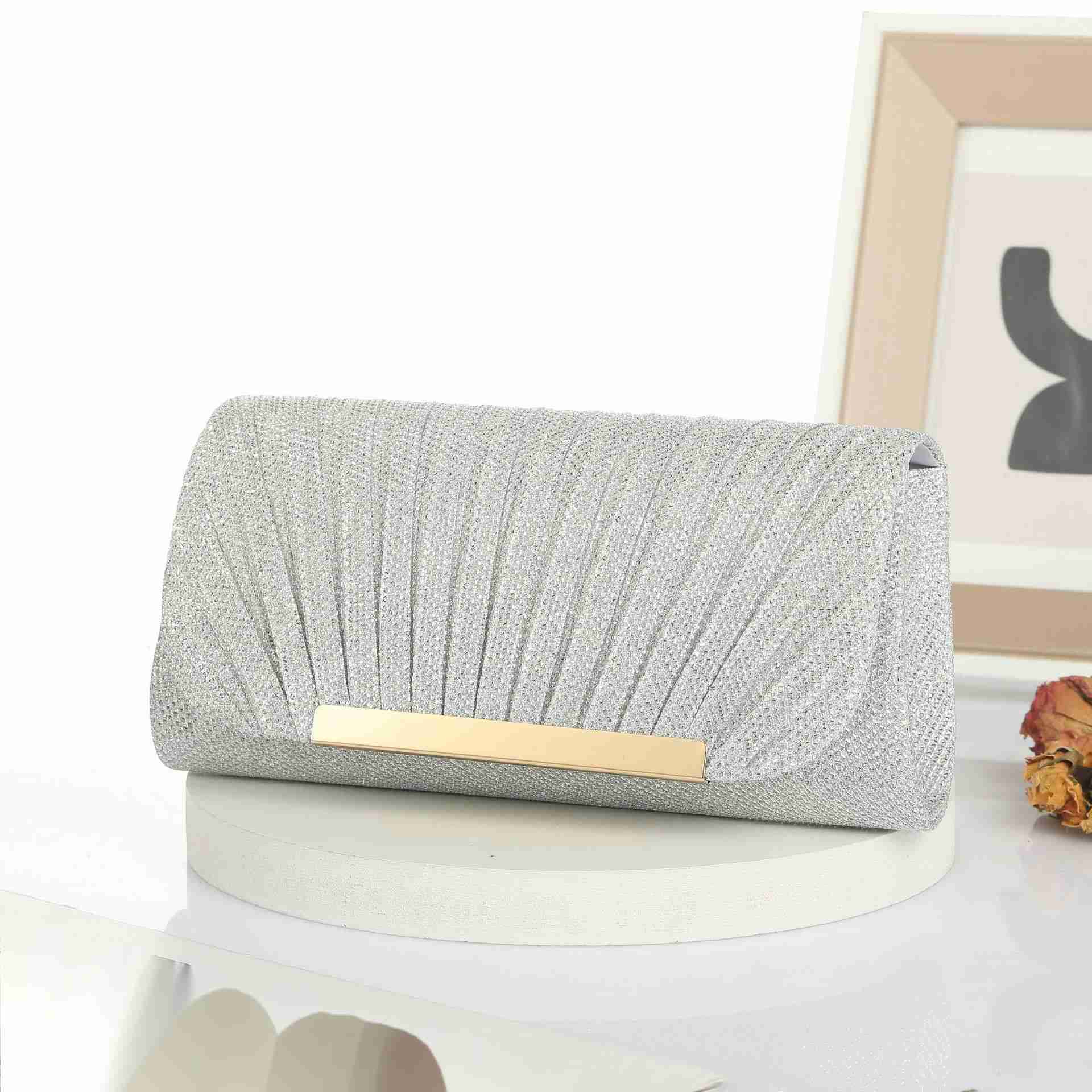 CMM Sequin Pleated Bag for Womens Evening Party Chain Strap for Womens Evening Party Banquet Bag Shoulder Bag