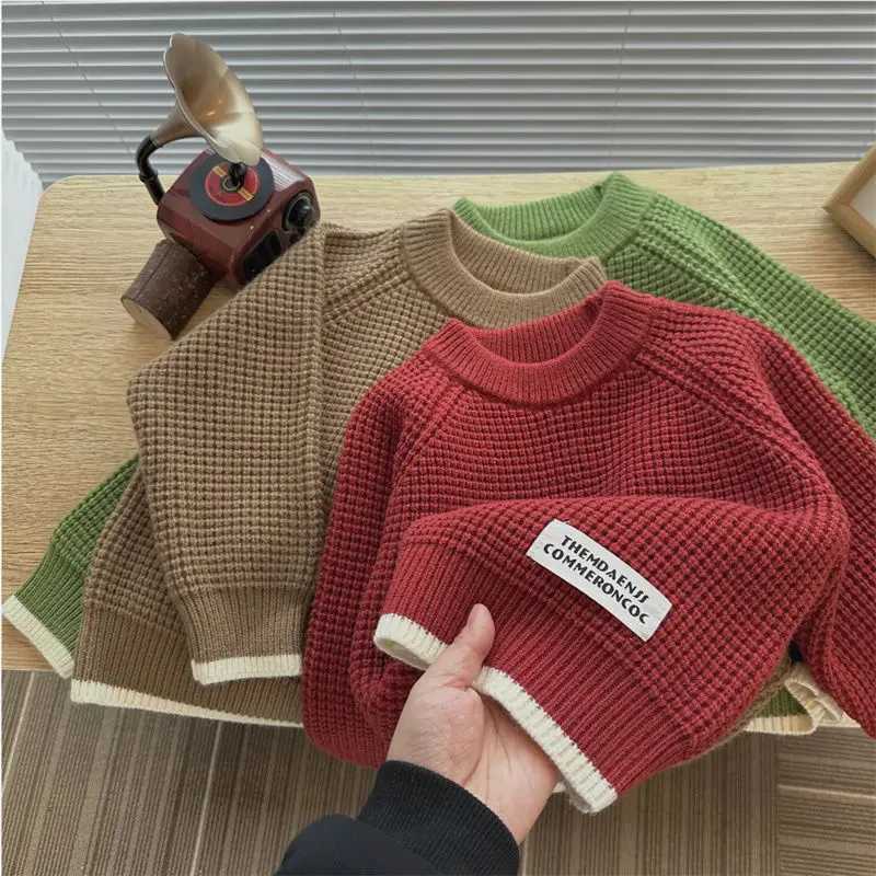 Boys and Girls Sweaters Autumn/Winter Clothing Childrens Korean Fashion Color Comparison Warm Hooded Knitted Sweater W241025