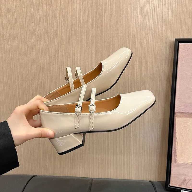 High Quality Spring Womens Mary Jane Shoes Womens Fi Light Square Thick Toe High Heels Womens Elegant Red Ballet Dancer Party Shoes T241024
