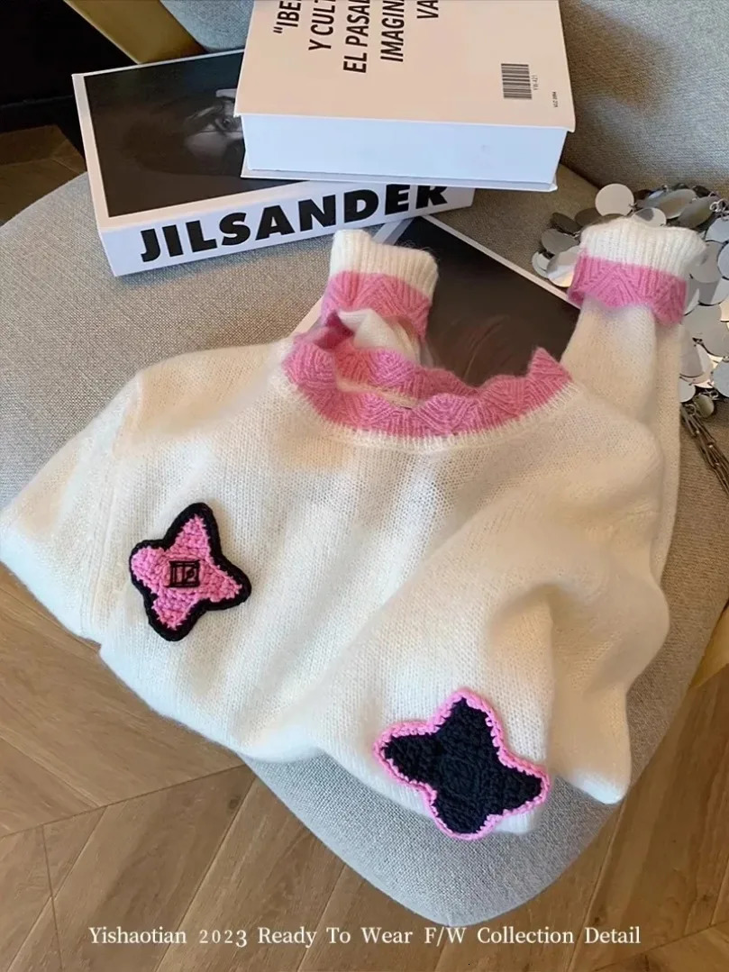 Knitting Long Sleeve Sweet Jumpers Casual Y2K Pullovers Winter Korean Fashion Women Print Round Neck Ladies Sweater 241018