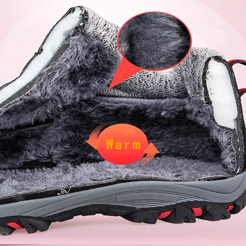 Winter Warm Mens Boots Waterproof Snow Boots Mens Plush Hiking Shoes Outdoor Non slip Neutral Ankle Shoes Plus 48 241024