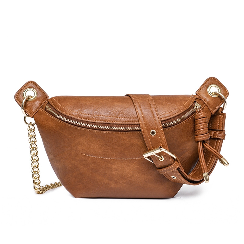 Women's Fashion Bag: Vintage Style Crossbody Bag, Retro PU Leather Chest Bag With Chain Waist Strap - Lightweight For Daily Use New Free Delivery