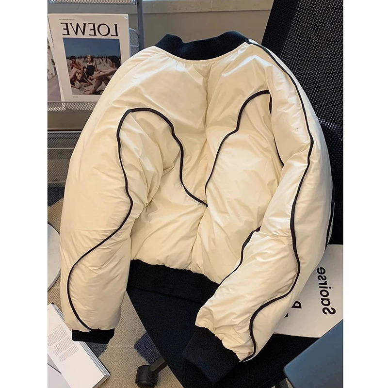 Winter Patchwork Full Zip Puffer Parka Oversize Stand Up Collar Down Cotton Bomber Jacket for Women Warm And Thick Puffy 241021