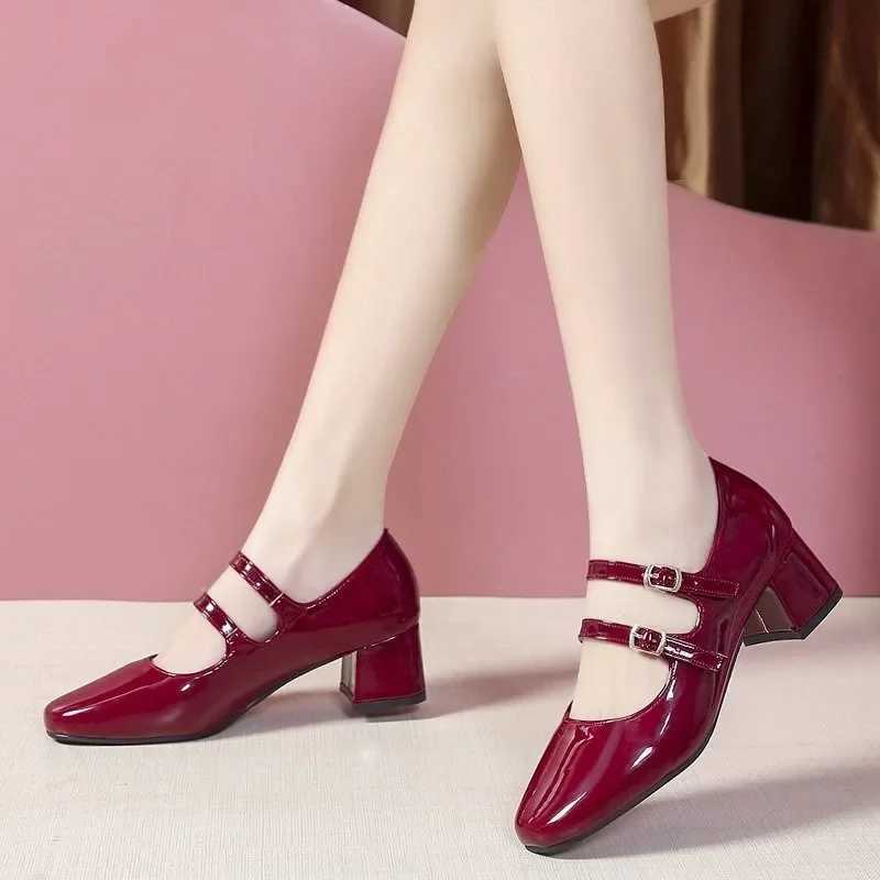 High Quality Fi Mary Janes Womens High Heels Dress Pump Womens Square Shoe Buckle with Thick High Heels Womens Shoes T241024
