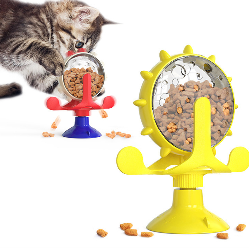 Pet cat self-help relieve boredom toys cross-border suction cup windmill leakage dog toys rotating nibbling slow food circle.