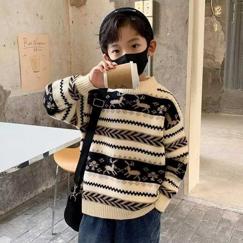 Boys wool sweater crocheted cotton windproof 2024 fashionable and elegant thick autumn winter coat school warm childrens clothing W241025
