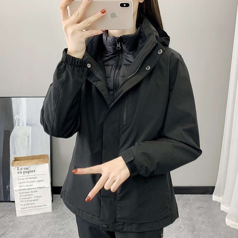 Winter Outdoor Warm Solid Color Three-In-One Down Stormtrooper Women's Trend Windproof Waterproof Thick Mountaineering Jacket